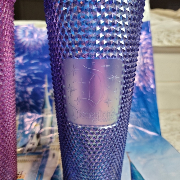 SET of 2 Disney Parks 50th Starbucks Studded Tumbler Cup Pink Blue Iridescent - Picture 6 of 11